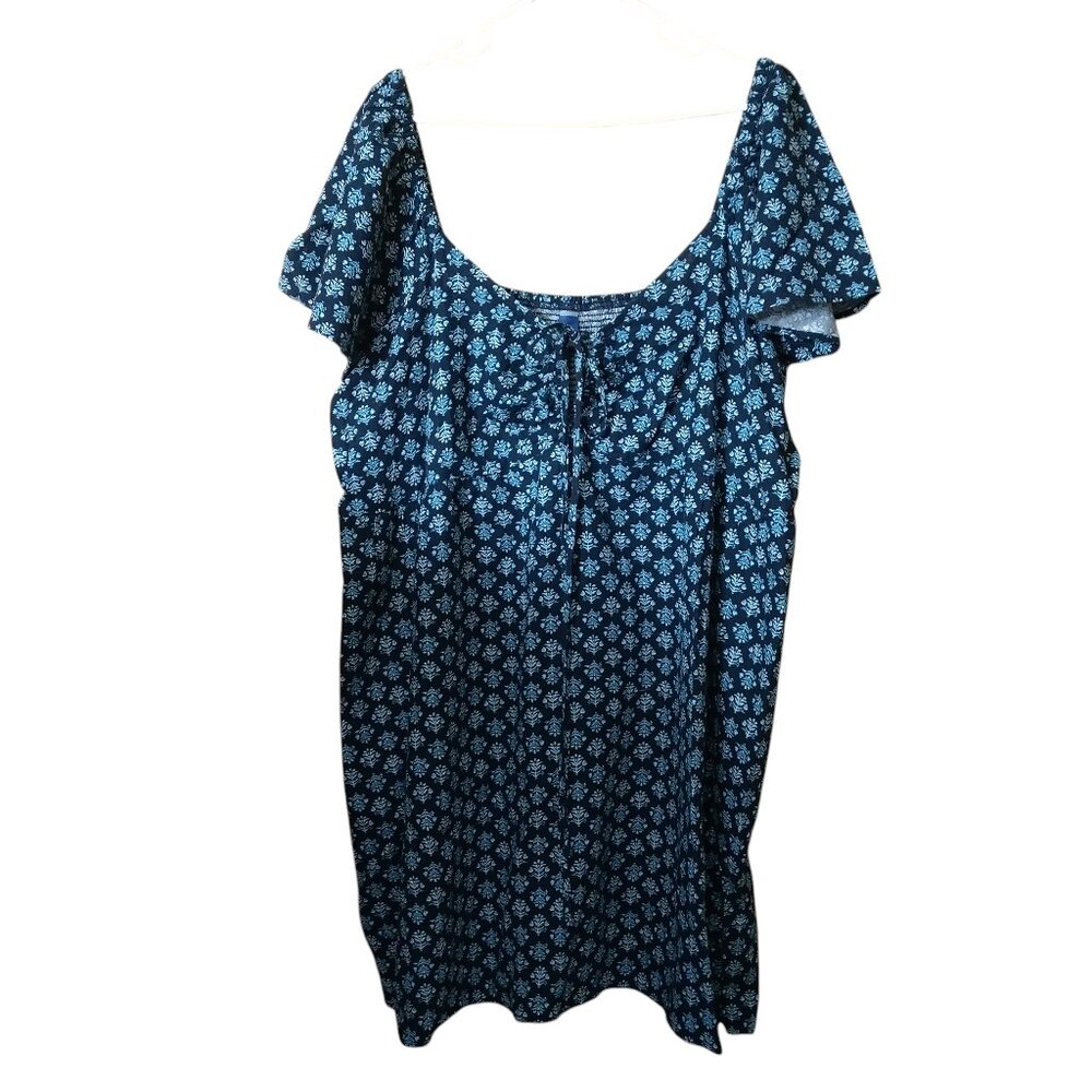 OLD NAVY Women's 3X Blue Floral Flutter Sleeve Smocked Baby Doll Dress Boho